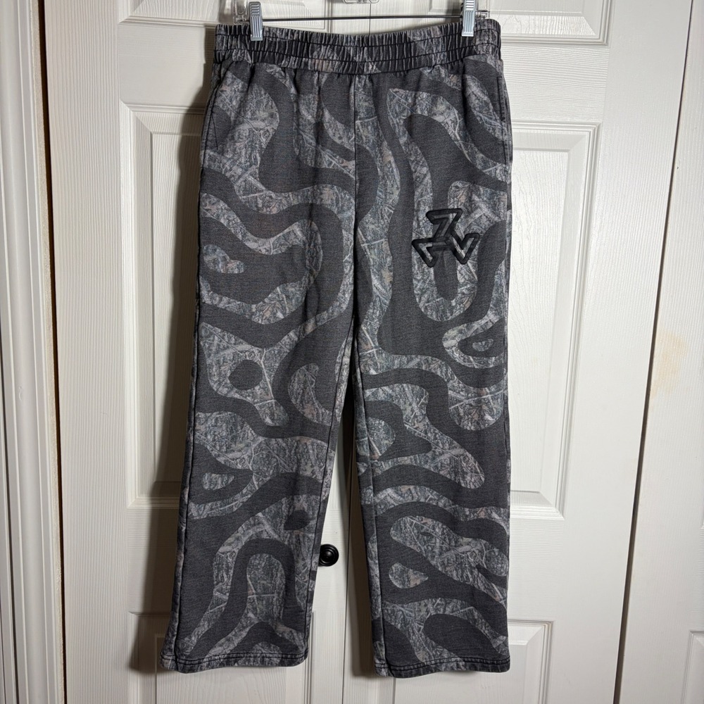 Heavenly Seven Real Tree Camo Topo Swirl Sweatpants Men L Gray Fleece Streetwear